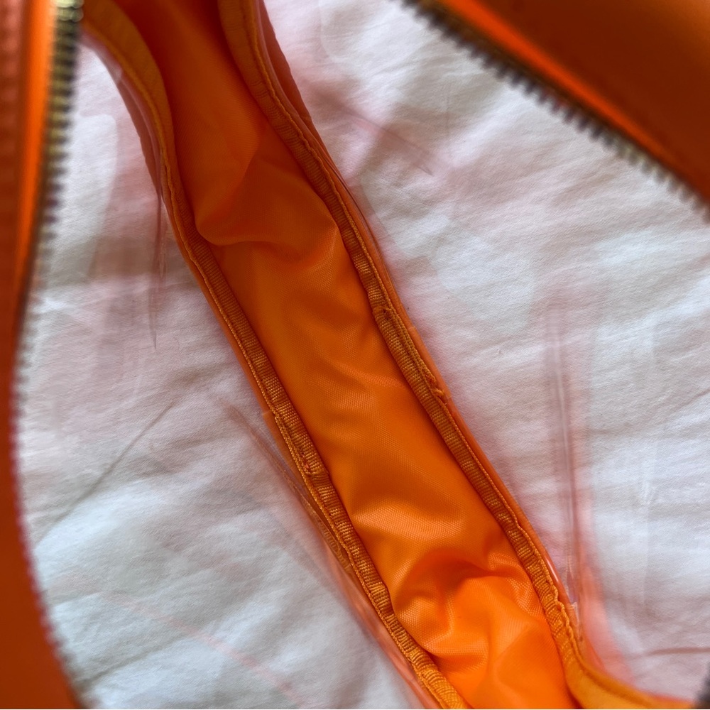 Boxy Clear Jelly Shoulder Crossbody Bag w/ Leather Trim in Neon Orange - Picture 5 of 6